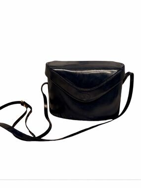 Italian Leather Vintage Cristian Navy Flap Bag‎ Structured Minimal Quiet Luxury